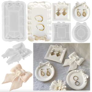 סט 4 תבניות סיליקון מגשי תכשיטים עם פפיון לאפוקסי